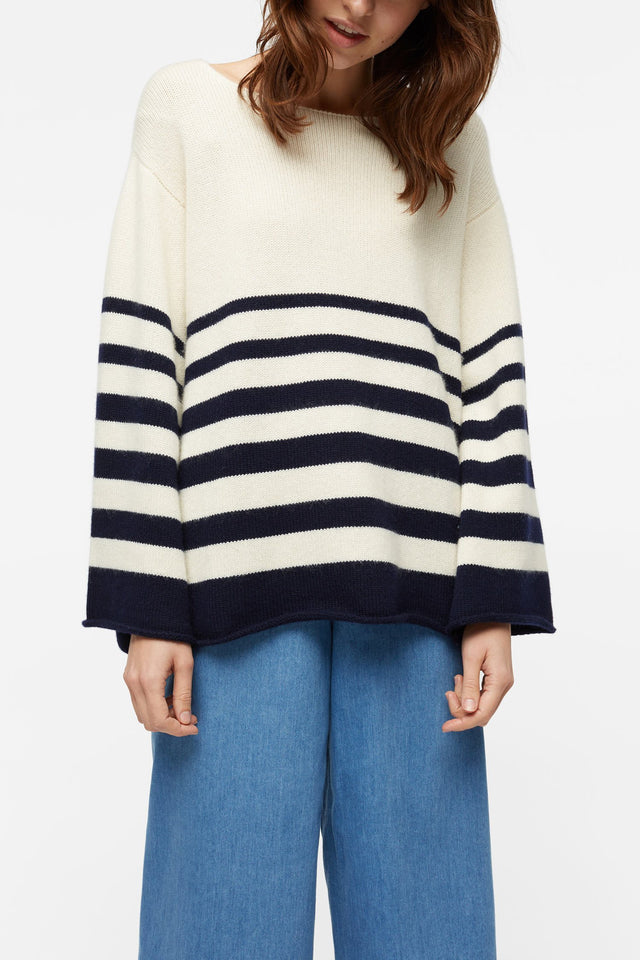 Navy Graduated Stripe Cashmere Sweater image 1