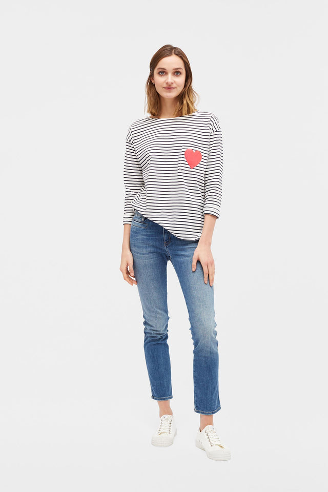 Cream with Navy Striped Breton Heart T-Shirt image 2