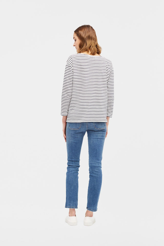Cream with Navy Striped Breton Heart T-Shirt image 3