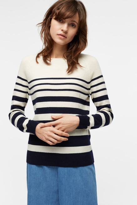 Navy Increasing Stripe Cashmere Sweater