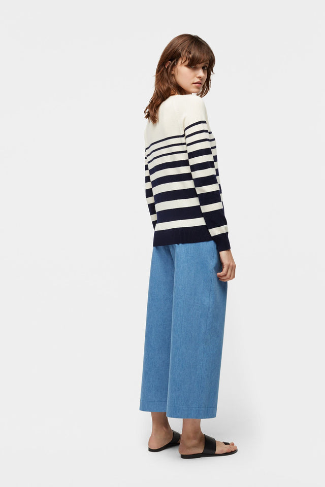Navy Increasing Stripe Cashmere Sweater image 4