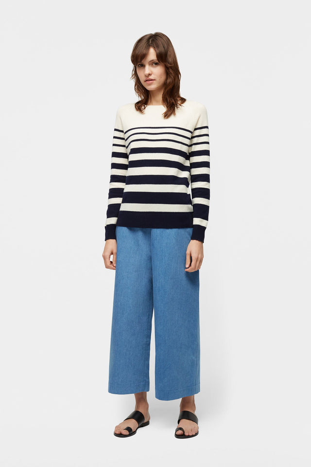 Navy Increasing Stripe Cashmere Sweater image 3