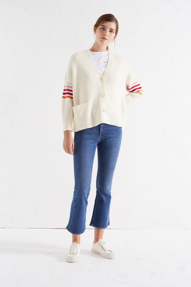 Cream Ribbed Stripe Merino Cardigan image 3