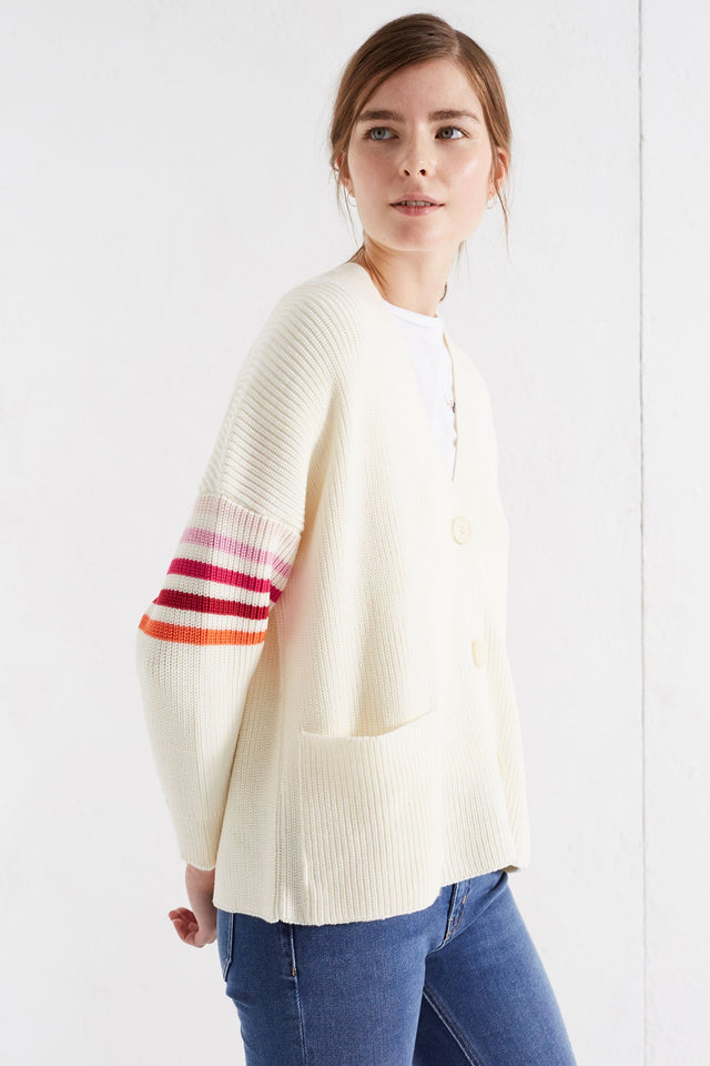 Cream Ribbed Stripe Merino Cardigan image 4