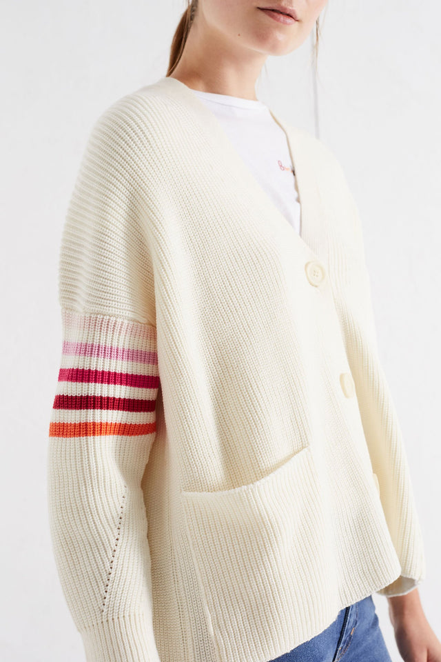 Cream Ribbed Stripe Merino Cardigan image 1