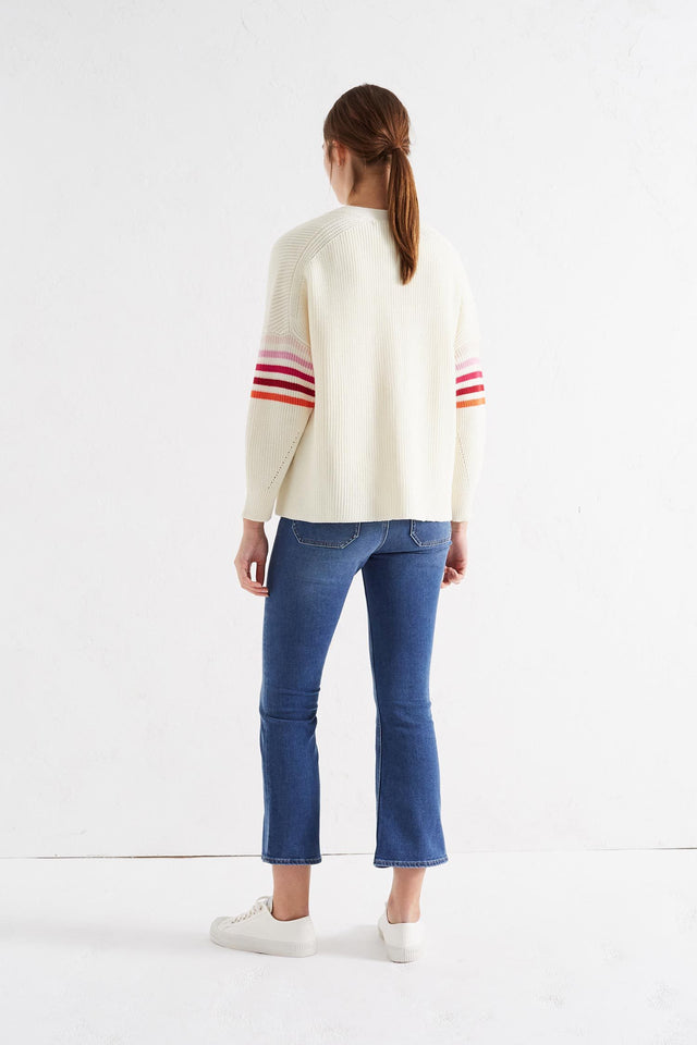 Cream Ribbed Stripe Merino Cardigan image 5