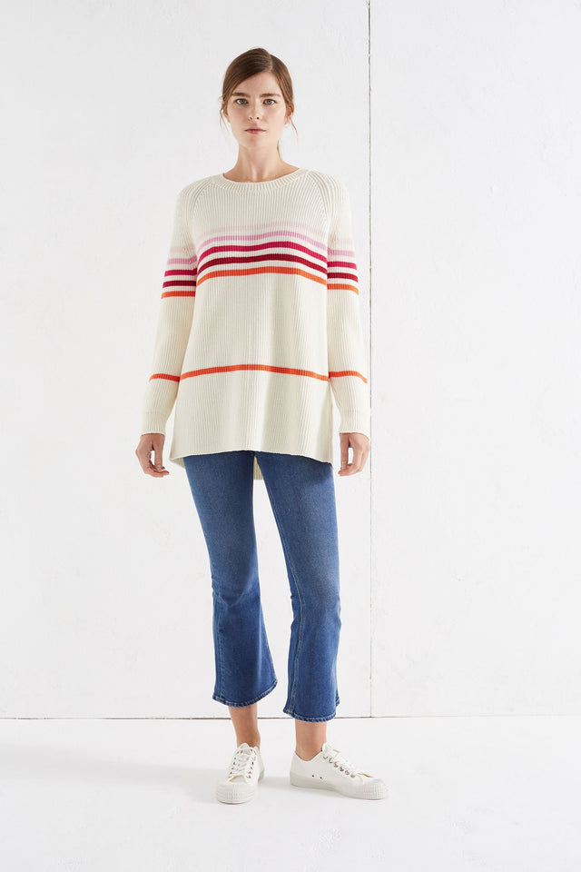Cream Ribbed Stripe Merino Sweater image 3