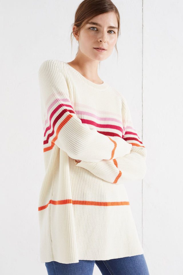 Cream Ribbed Stripe Merino Sweater image 1