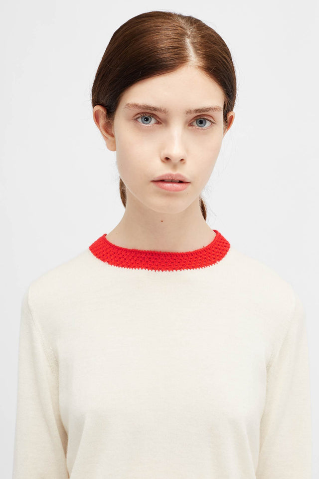 Cream Crochet Trim Sweater image 1