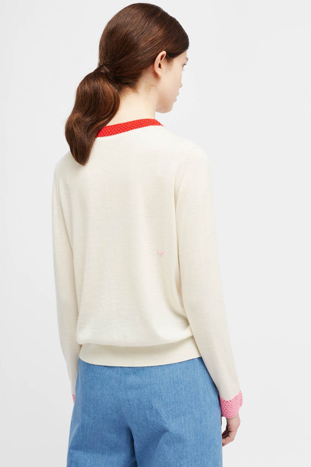 Cream Crochet Trim Sweater image 4