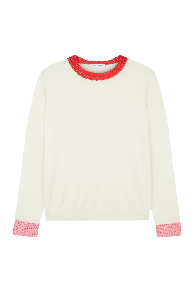 Cream Crochet Trim Sweater image 2