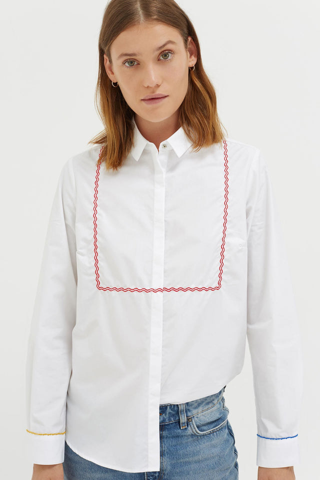 White Pom Pom Cotton Shirt image 2