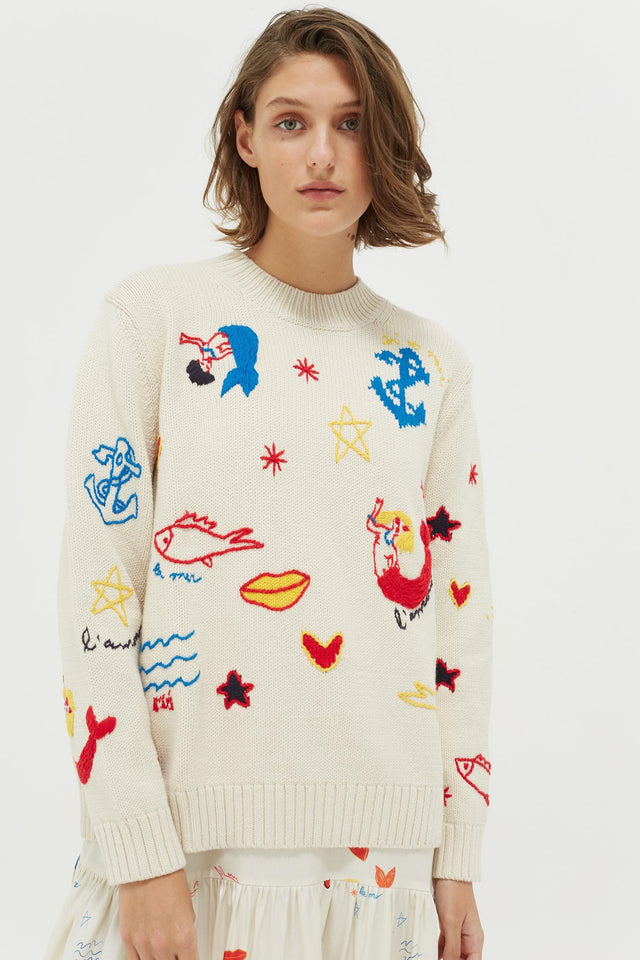 Cream Mermaid Chunky Knit Sweater image 3