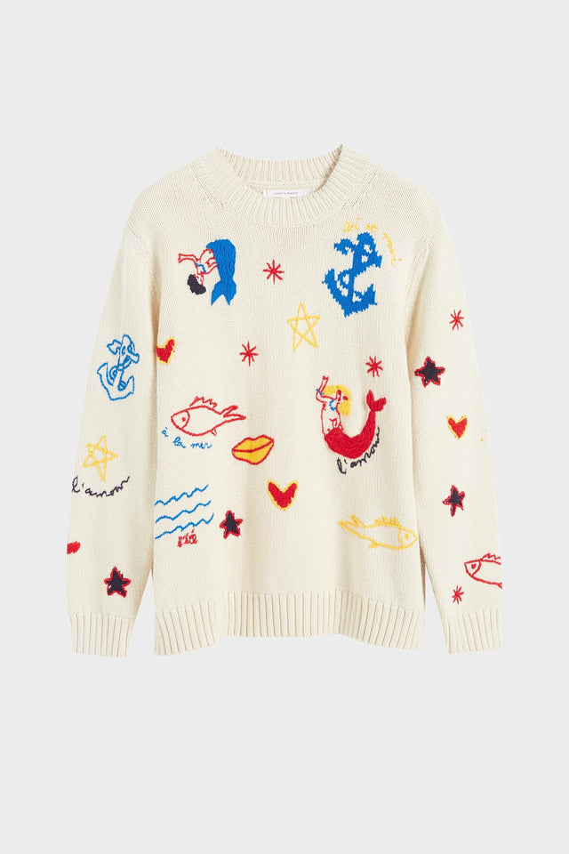 Cream Mermaid Chunky Knit Sweater image 2