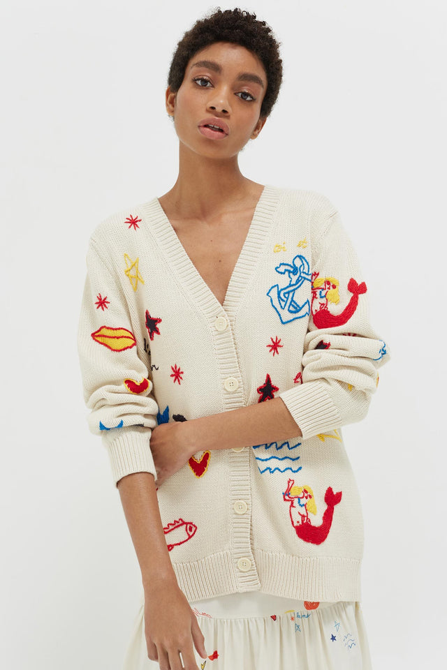 Cream Mermaid Chunky Knit Cardigan image 3