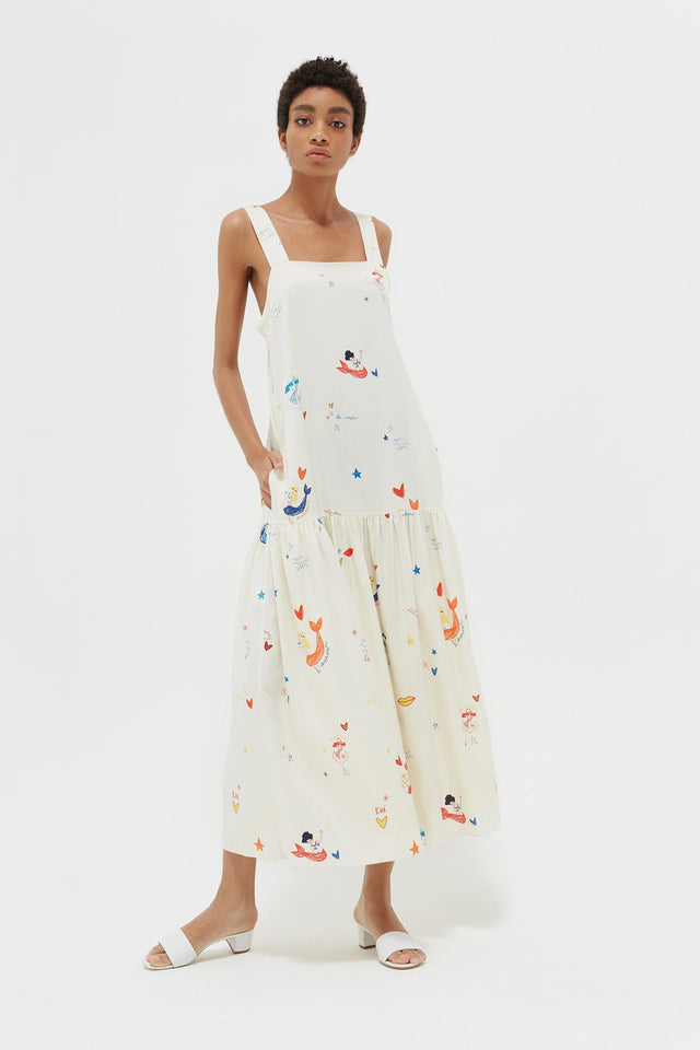 Cream Mermaid Print Silk Sundress image 3