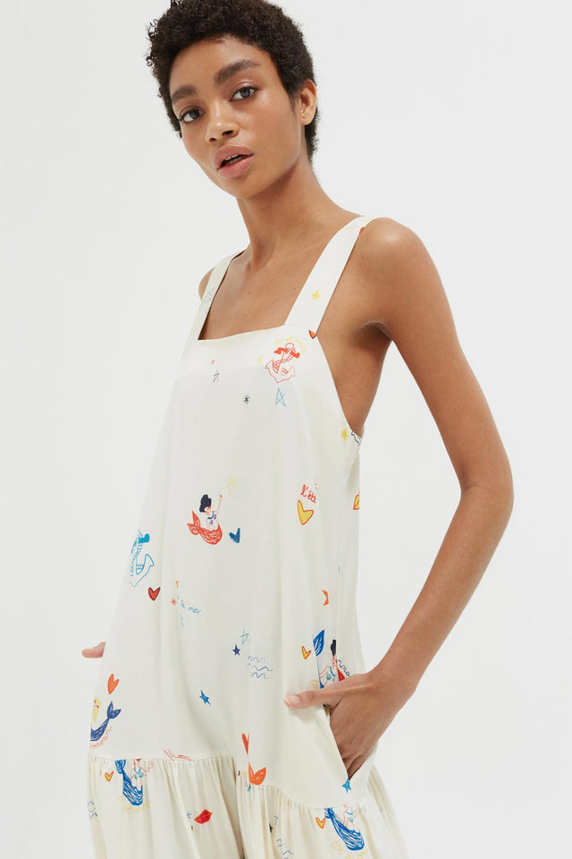 Cream Mermaid Print Silk Sundress image 4