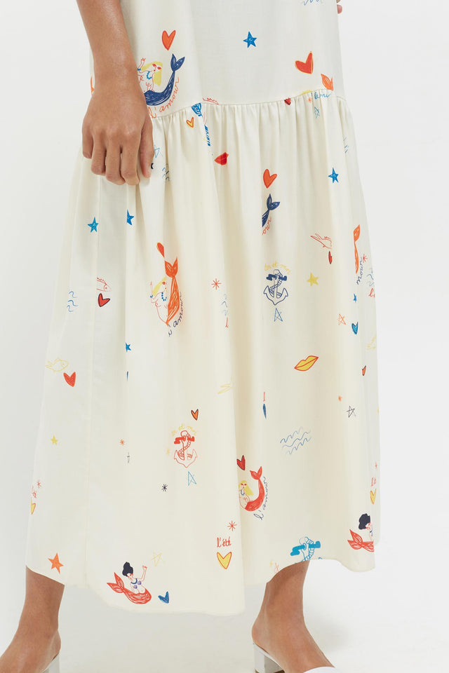 Cream Mermaid Print Silk Sundress image 5
