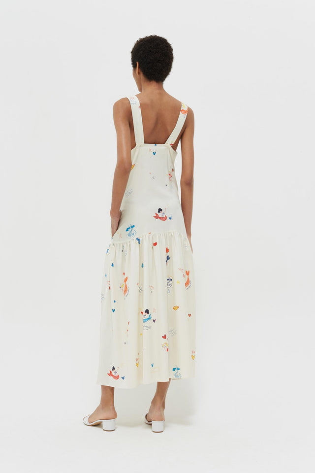 Cream Mermaid Print Silk Sundress image 6
