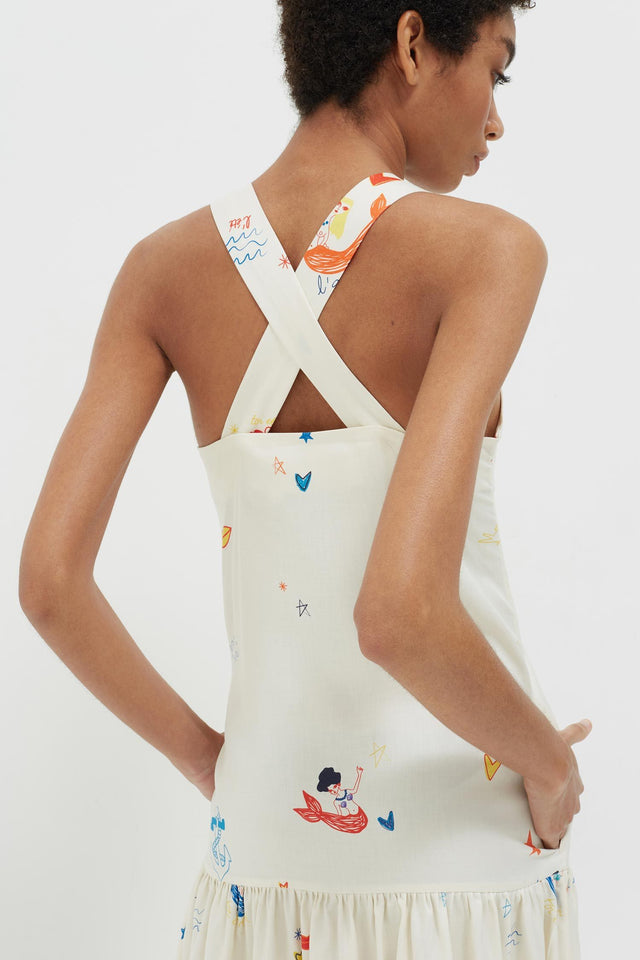 Cream Mermaid Print Silk Sundress image 7