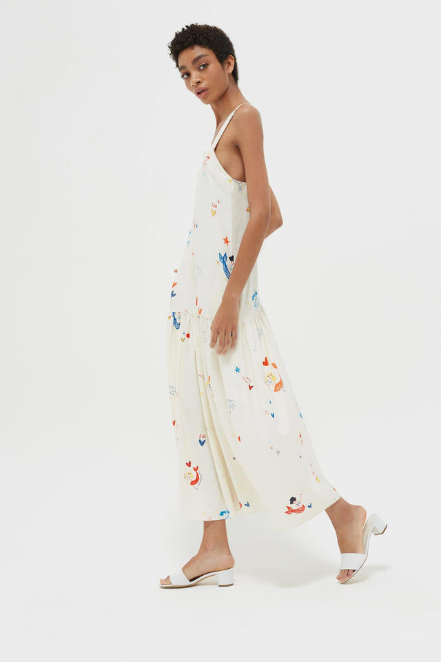 Cream Mermaid Print Silk Sundress image 8