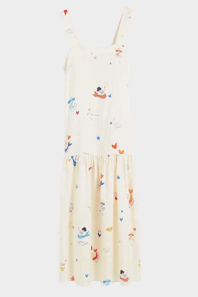 Cream Mermaid Print Silk Sundress image 2