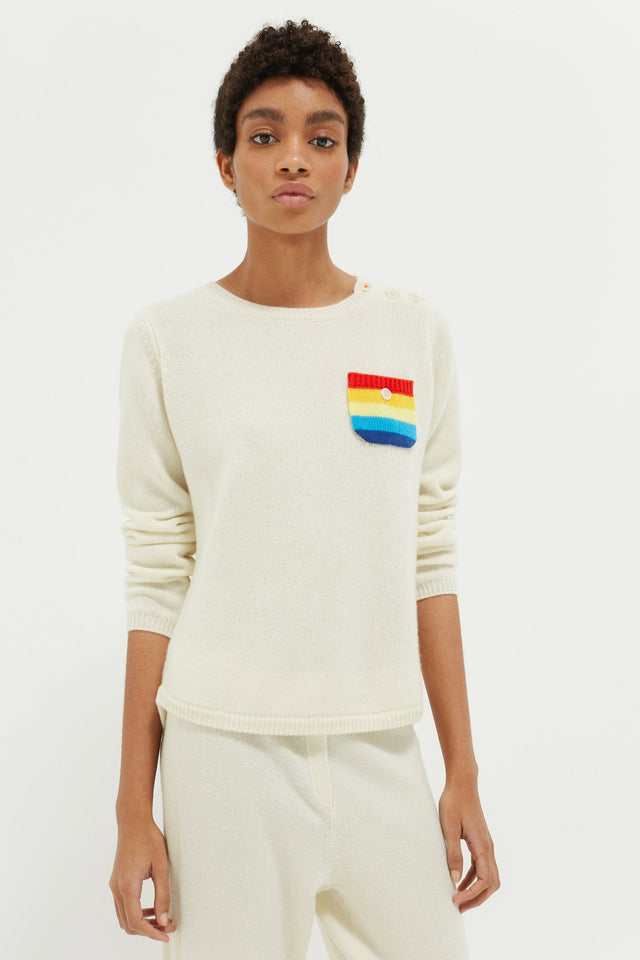 Cream Rainbow Pocket Cashmere Sweater image 1