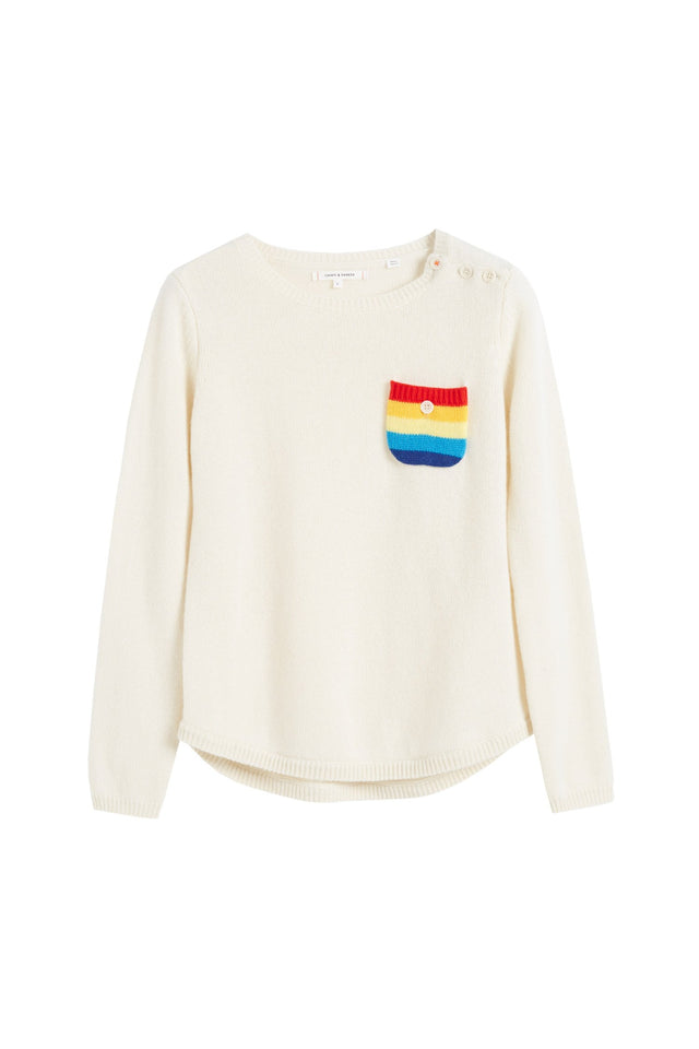 Cream Rainbow Pocket Cashmere Sweater image 2