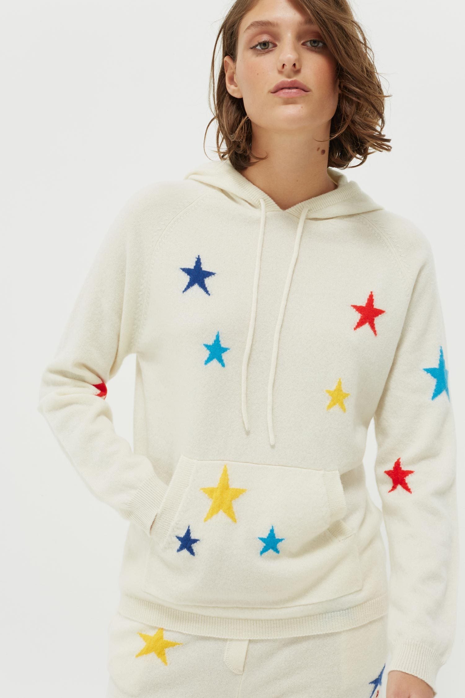 cream tonal star cashmere hoodie 1