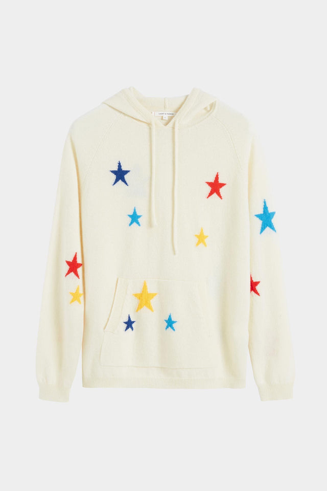 Cream Tonal Star Cashmere Hoodie image 2