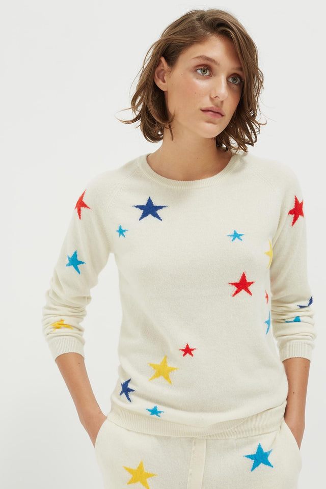 Cream Tonal Star Cashmere Sweater image 1