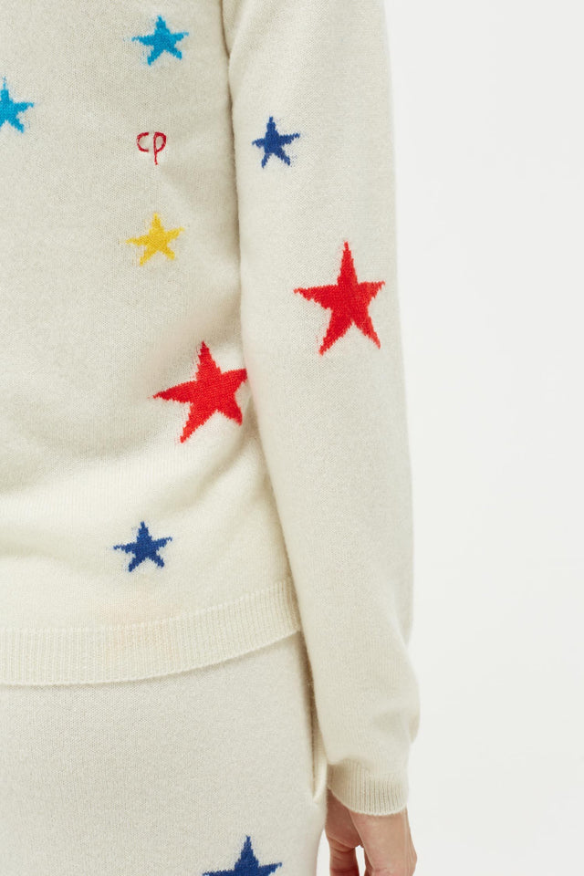 Cream Tonal Star Cashmere Sweater image 4