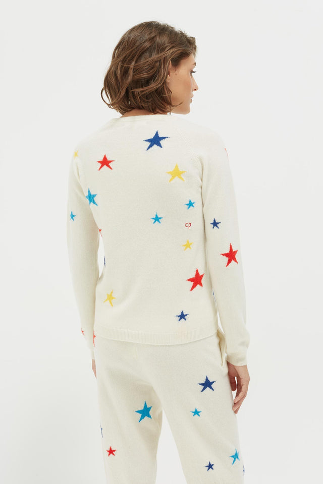 Cream Tonal Star Cashmere Sweater image 5