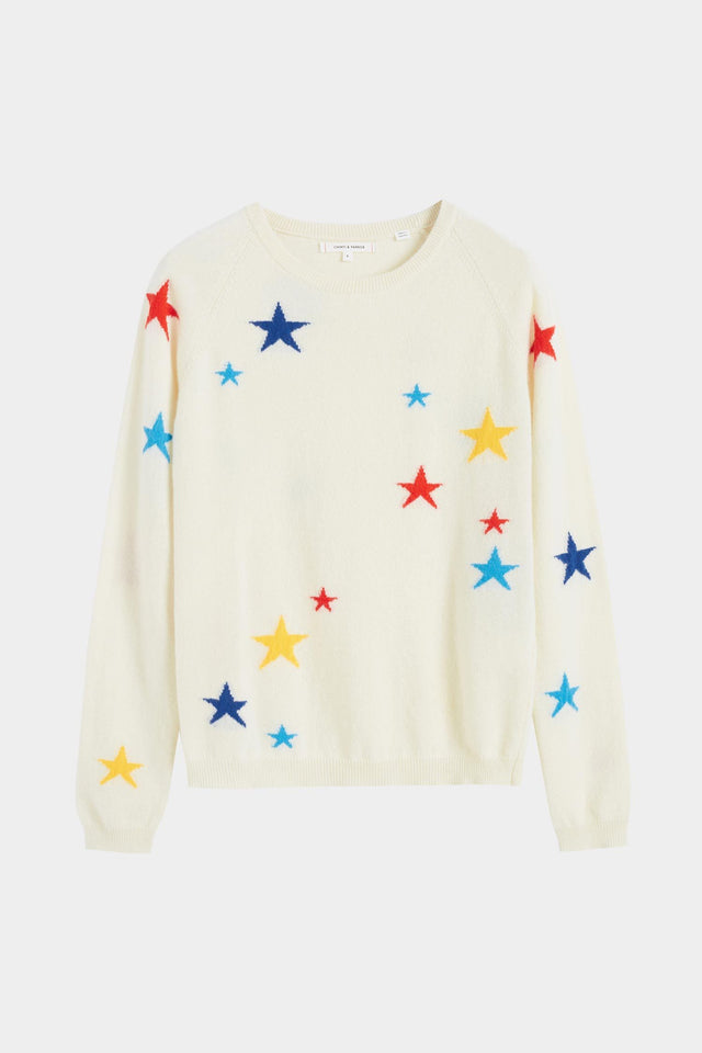 Cream Tonal Star Cashmere Sweater image 2