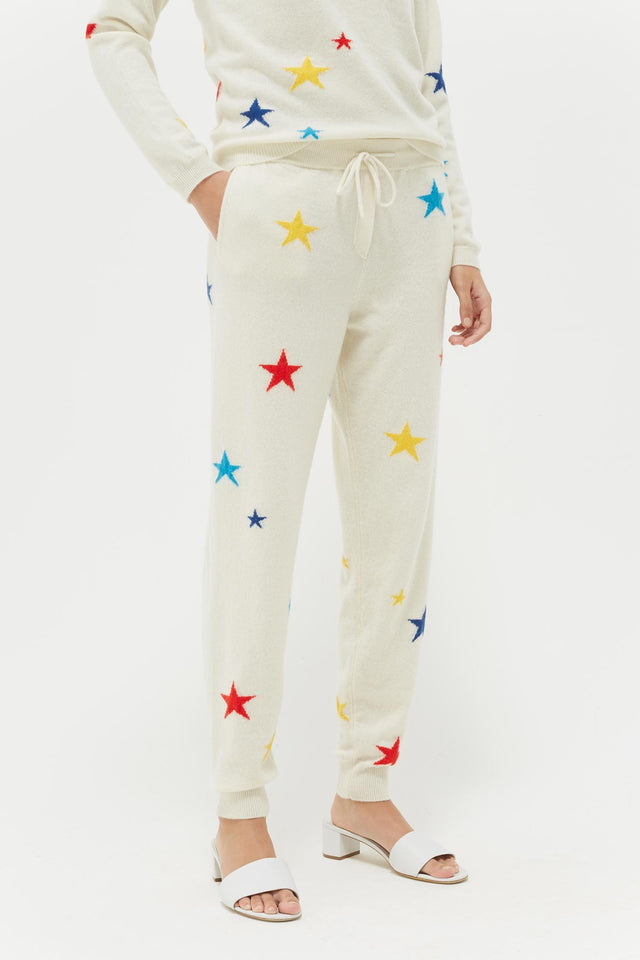 Cream Tonal Star Cashmere Track Pants image 1