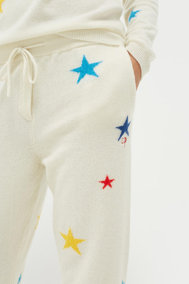 Cream Tonal Star Cashmere Track Pants image 4
