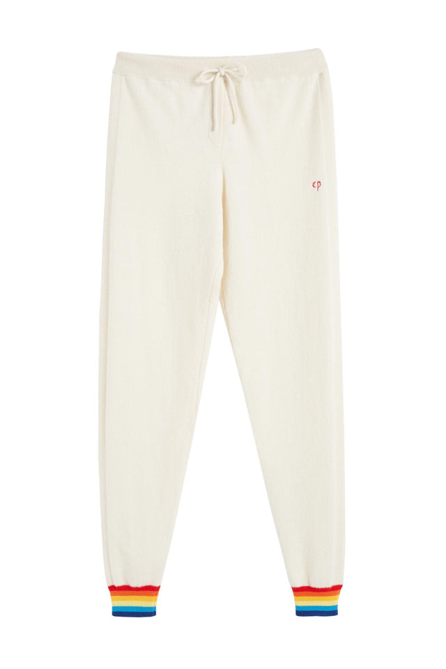 Cream Striped Cuff Cashmere Track Pants image 2