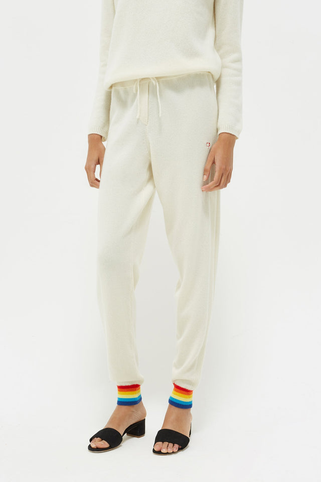 Cream Striped Cuff Cashmere Track Pants image 1