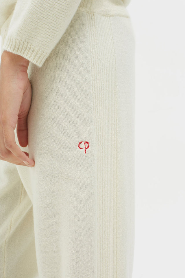 Cream Striped Cuff Cashmere Track Pants image 5