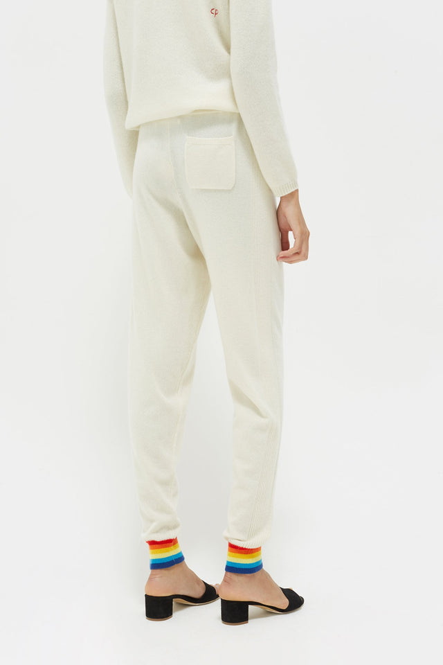 Cream Striped Cuff Cashmere Track Pants image 4