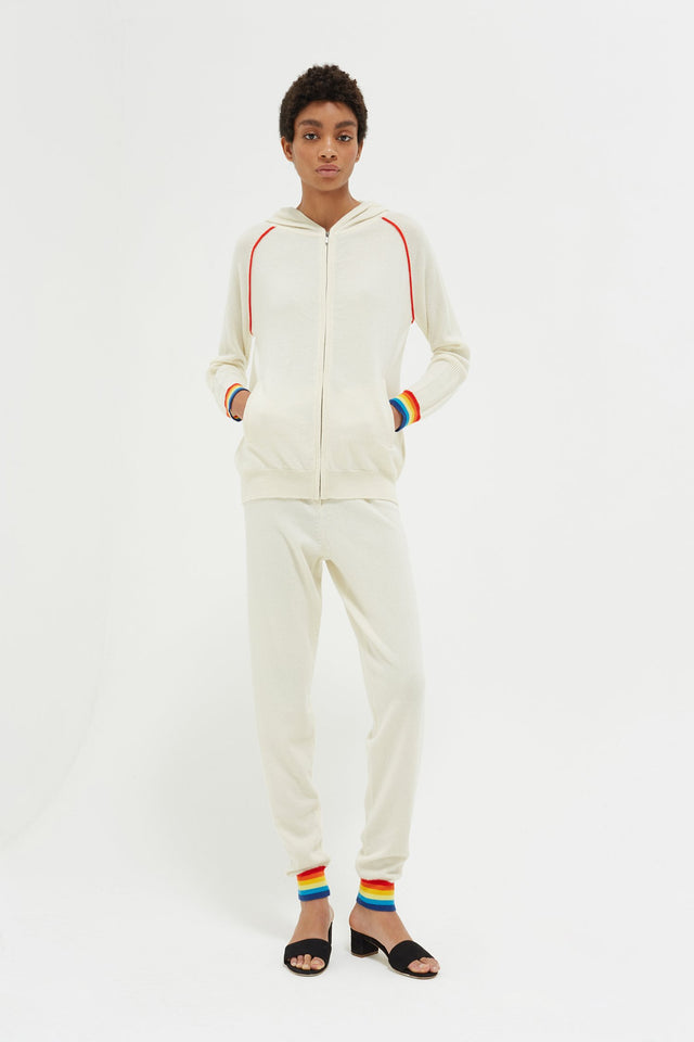 Cream Striped Cuff Cashmere Zip Hoodie image 4