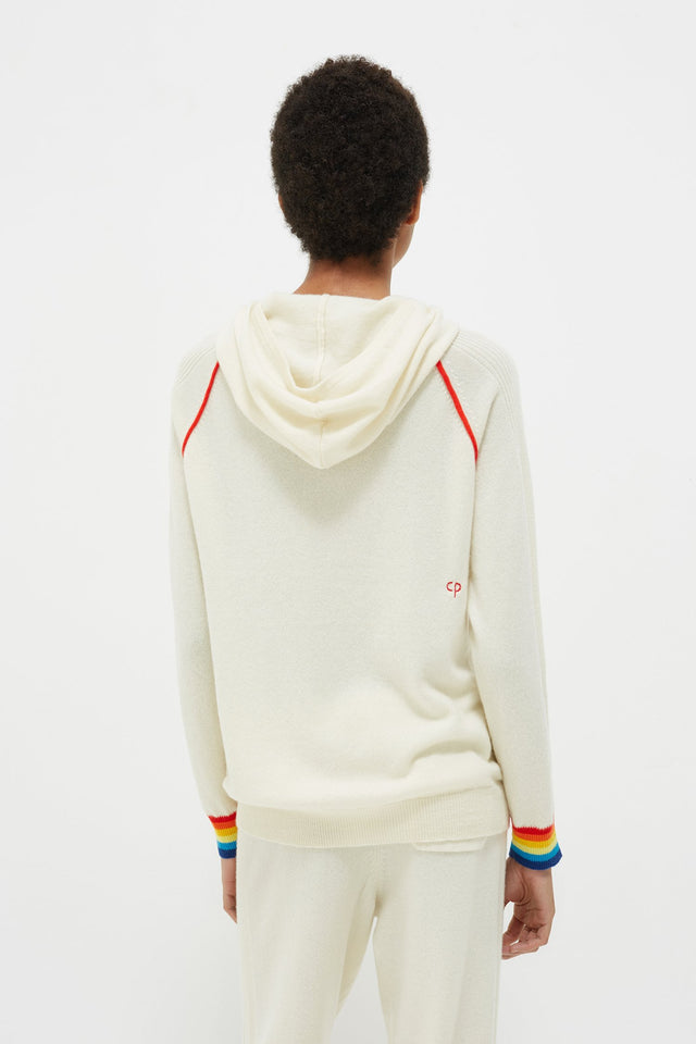 Cream Striped Cuff Cashmere Zip Hoodie image 3