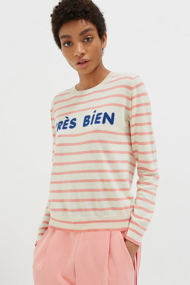 Cream Très Bien Striped Cashmere Sweater image 1