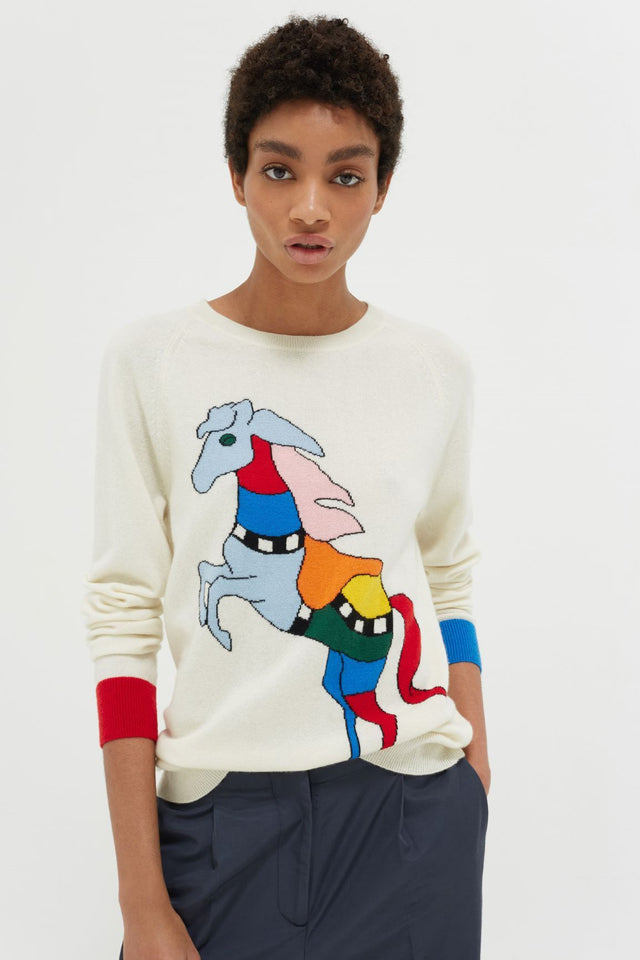 Cream Majestic Horse Cashmere Sweater image 1