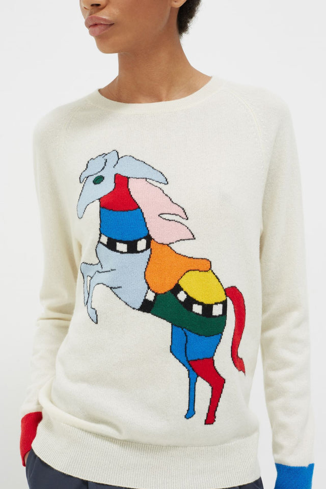 Cream Majestic Horse Cashmere Sweater image 2