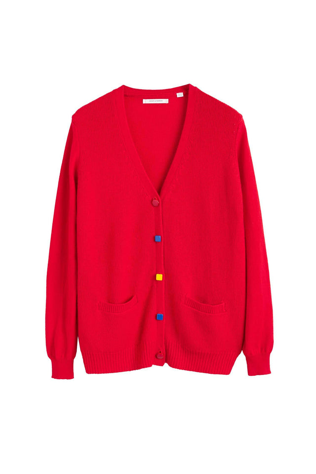 Red Elbow Patch Cashmere Cardigan image 2