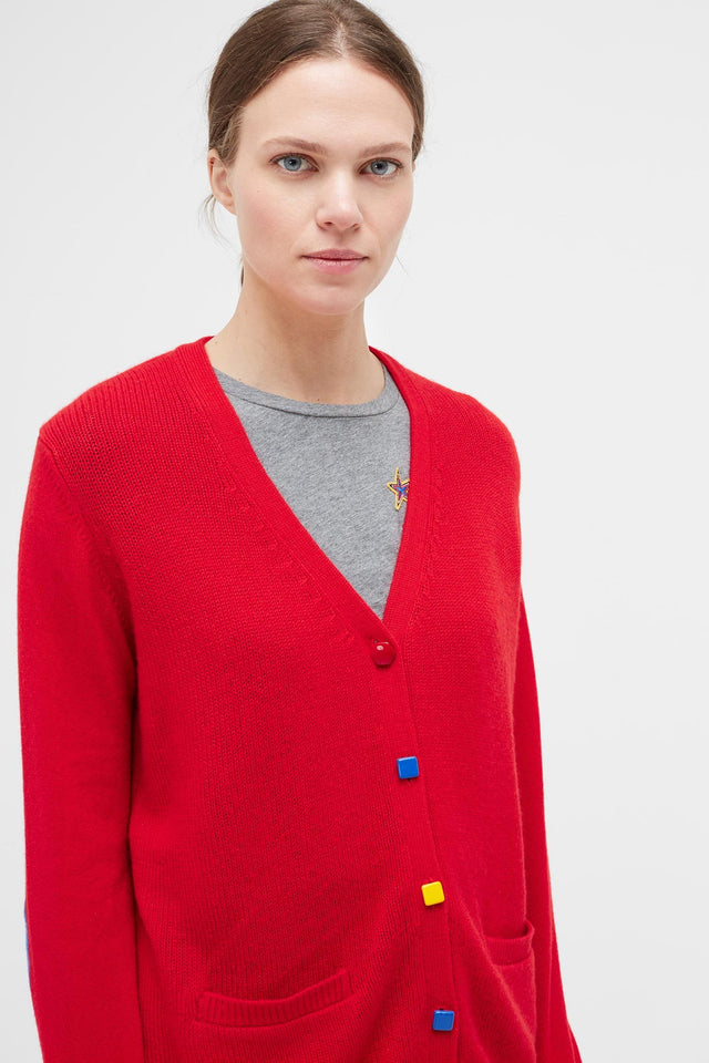 Red Elbow Patch Cashmere Cardigan image 3