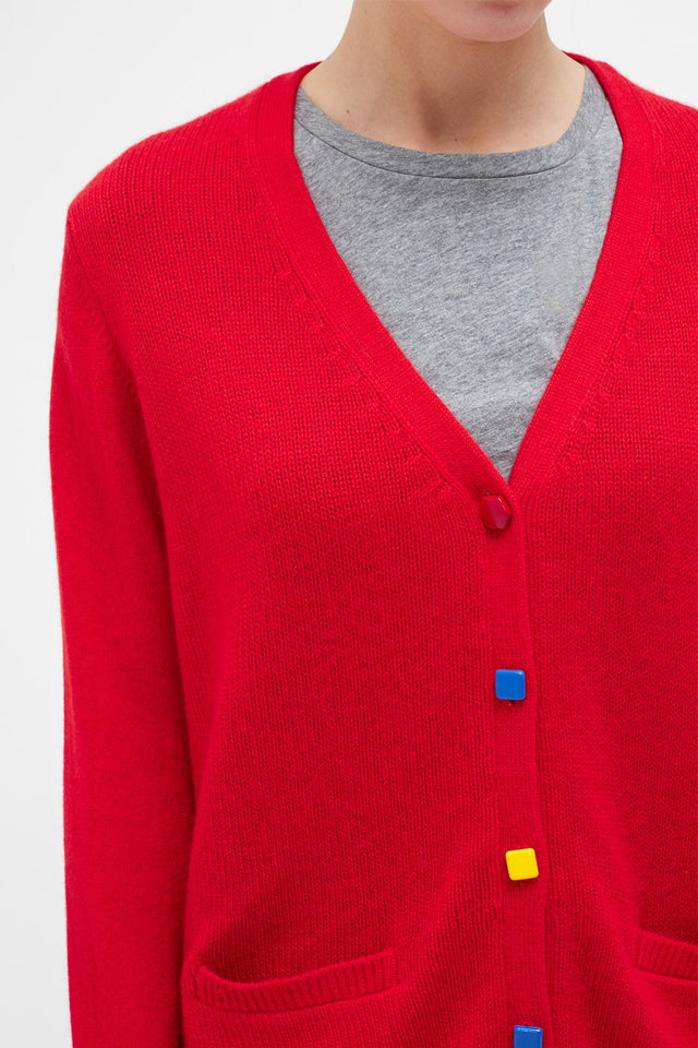 Red Elbow Patch Cashmere Cardigan image 4