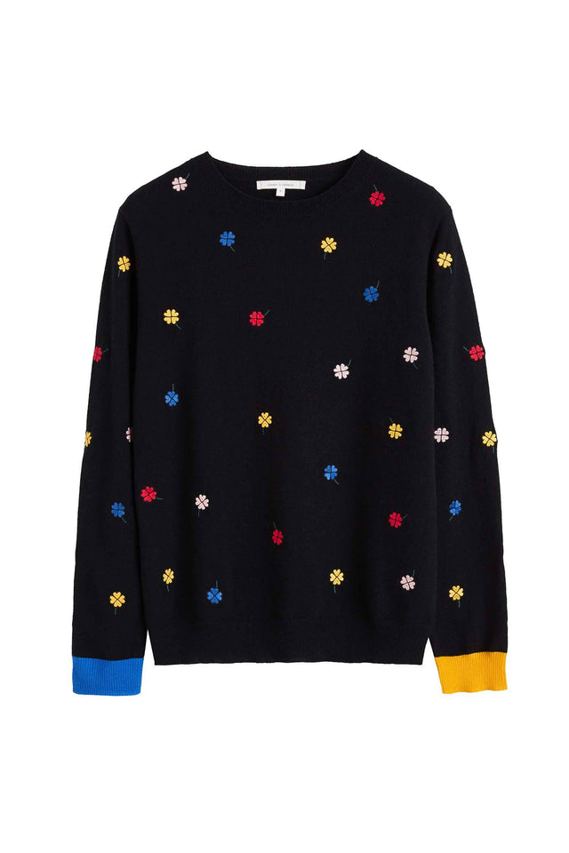 Black Embroidered Magic Clover Cashmere Sweater image 2