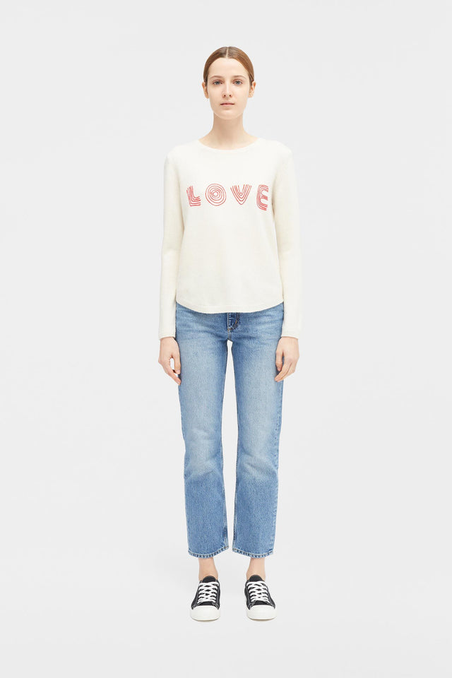 Cream Embroidered Love Sweater image 5
